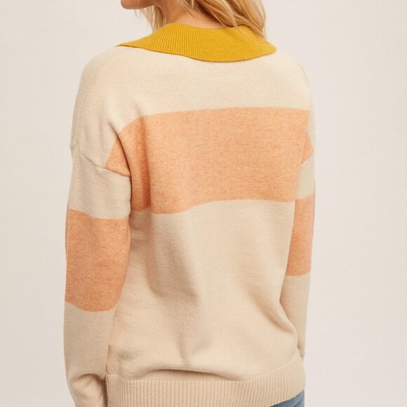 HEM & THREAD Colorblock Collared Sweater with Button Placket - Picture 4 of 6